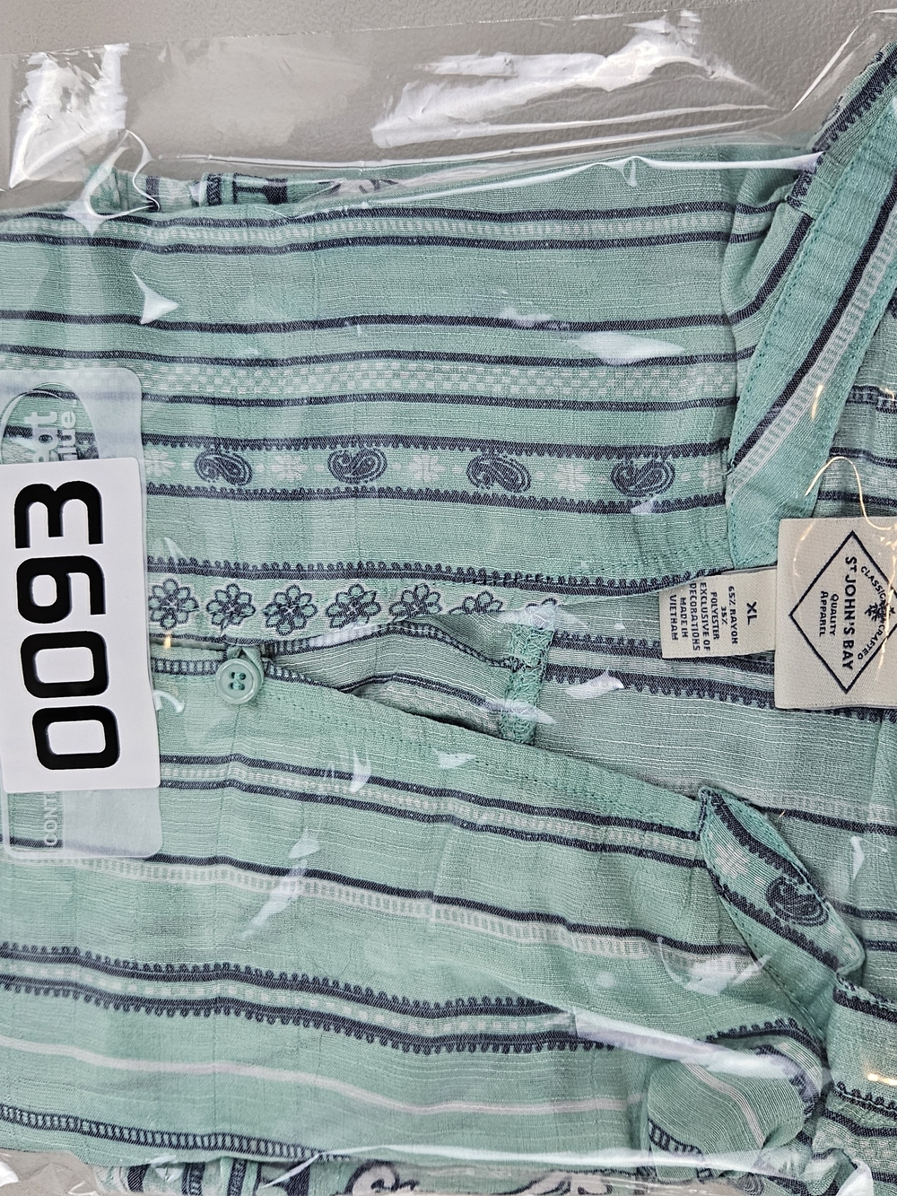 St. John's Bay XL Mint Green Sleeveless Henley Boho Top Stripe Floral Hem - Picture 16 of 16